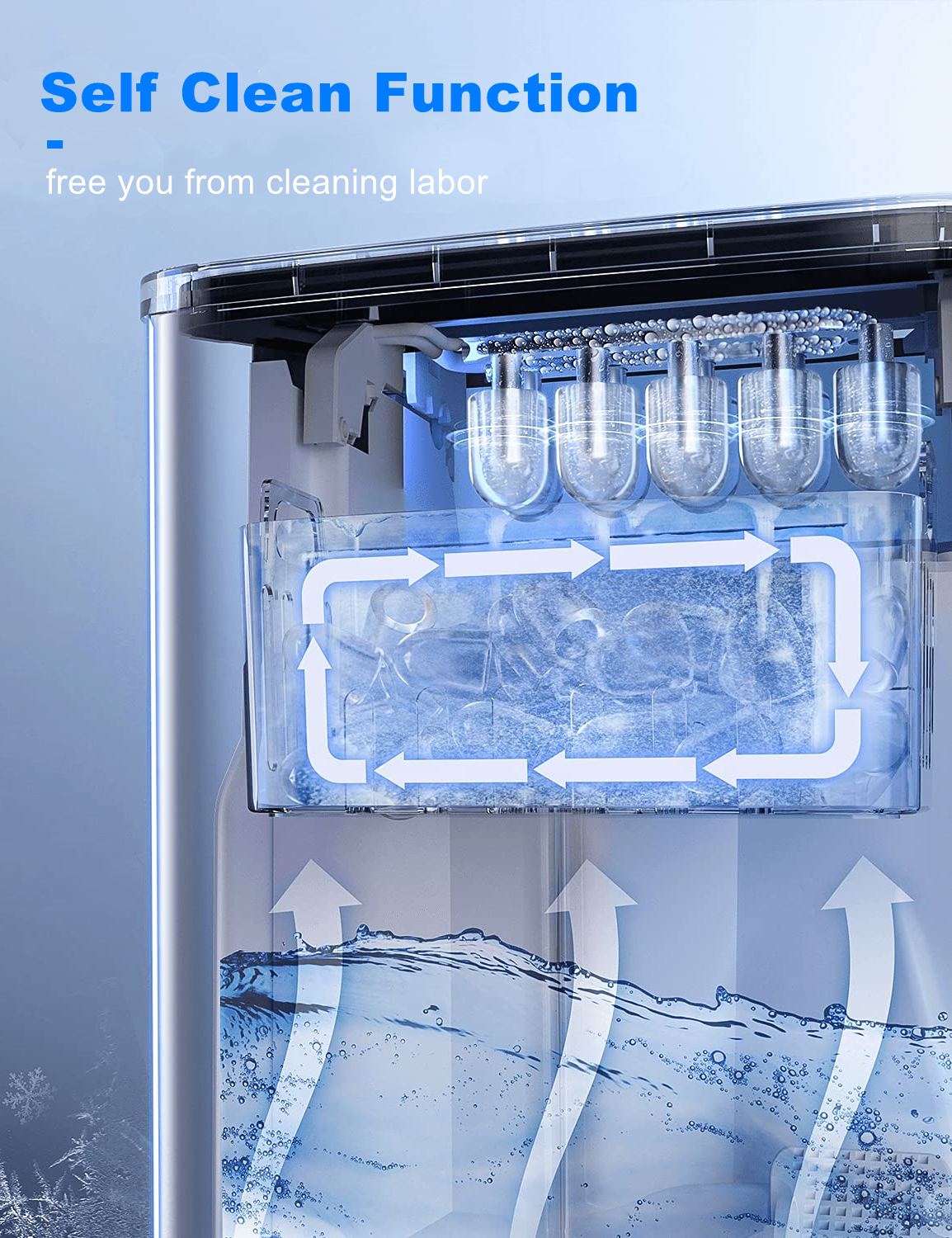 Ice Maker Machine Countertop, 28 lbs in 24 Hrs, 9 Cubes Ready in 5 Mins, 2 Ice Sizes, 2 L with Self-clean, LCD Display, Silver