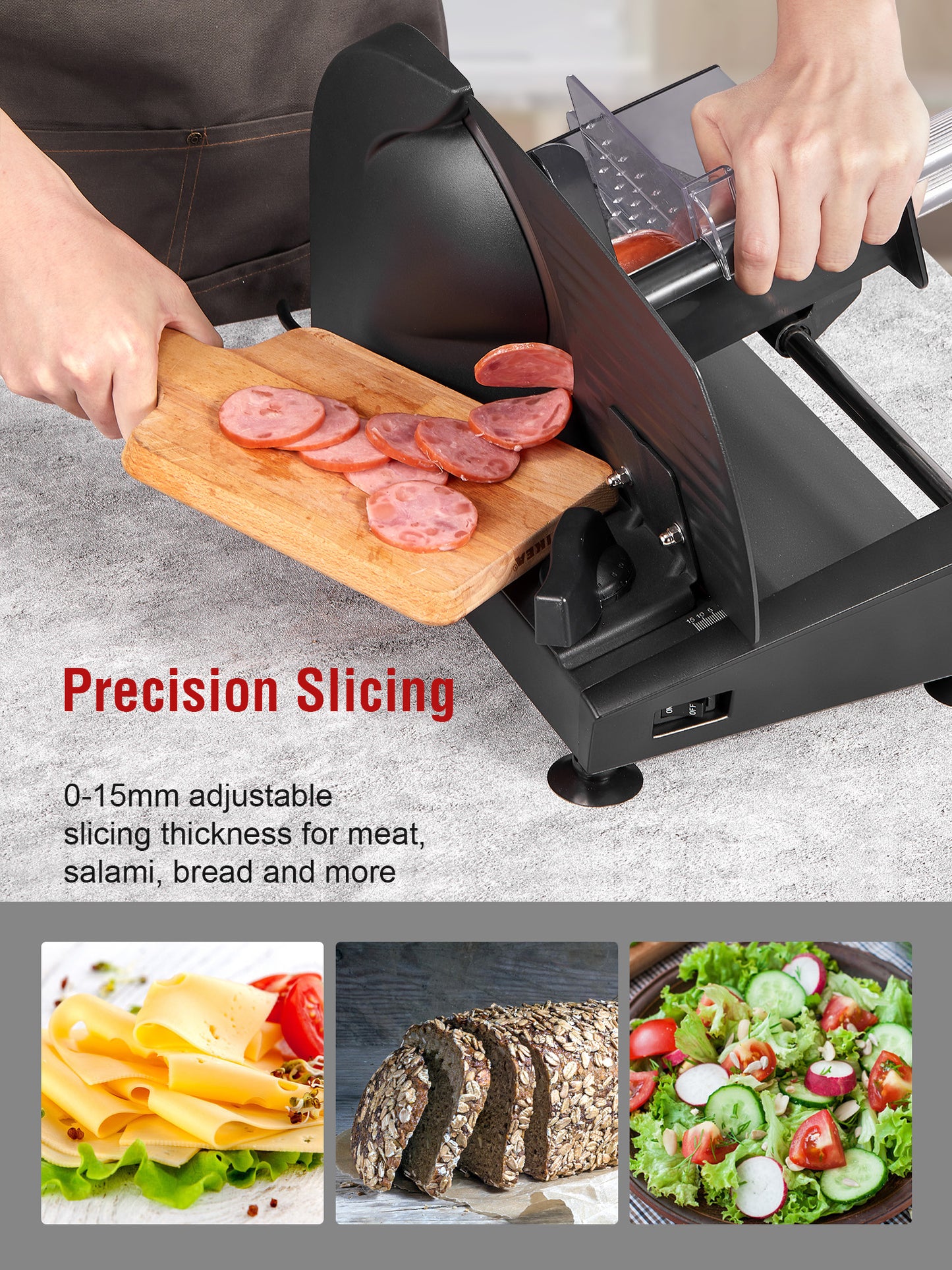 AICOK Meat Slicer, 200W Deli & Food Slicer with Two Removable 7.5’’ Stainless Steel Blade with Adjustable Thickness Knob (0-15mm) for Meat, Cheese, Bread, Black, Mode519