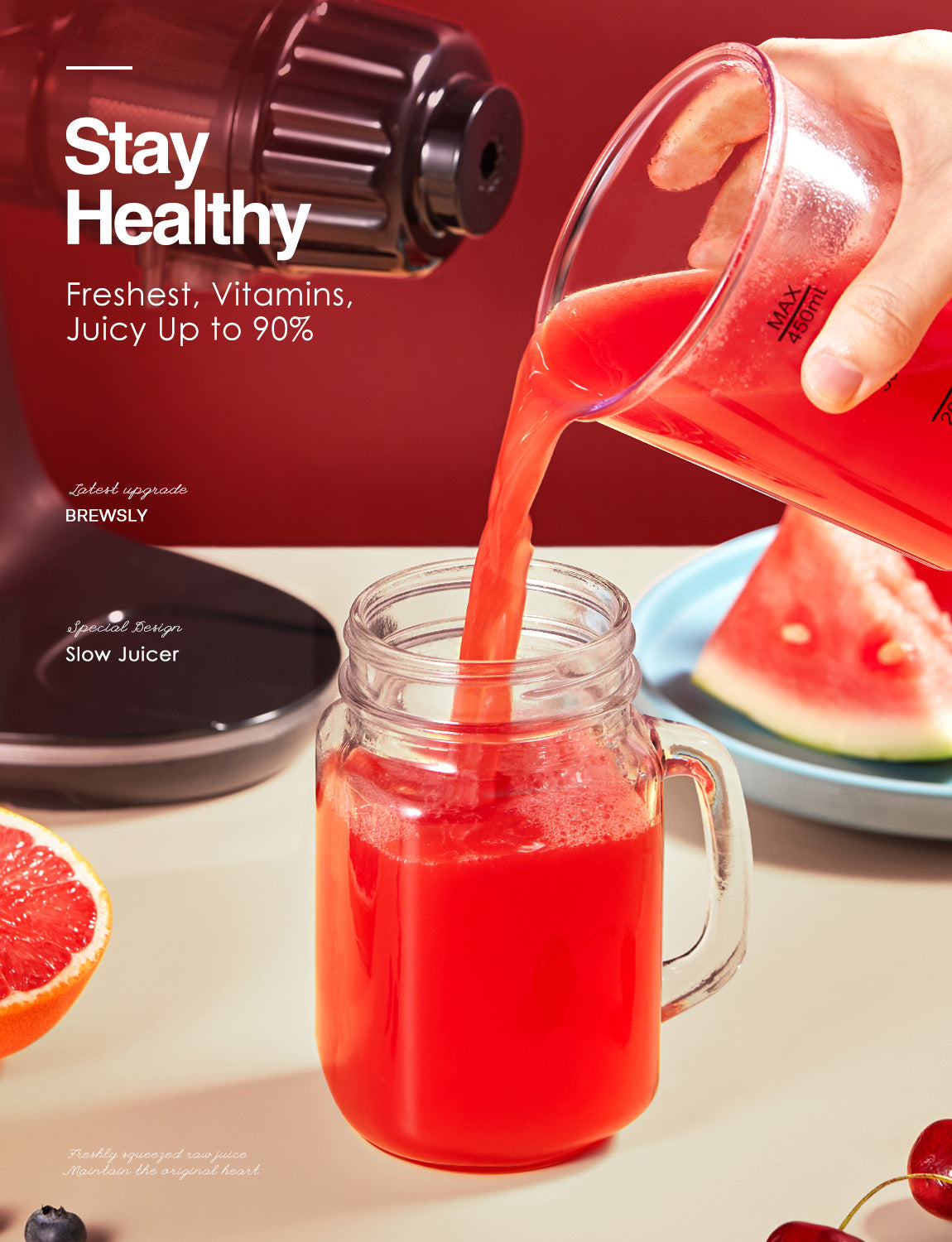 Juicers, Juicer Machines, Slow Masticating Juicer Extractor Easy to Clean, Cold Press Juicer with Two Speed Modes, Quiet Motor & Reverse Function, Recipes for Fruits and Vegetables