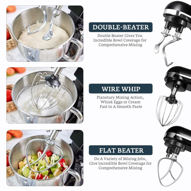 AICOK 5.5 Quart Tilt-Head Stand Mixer with Double Dough Hook Black