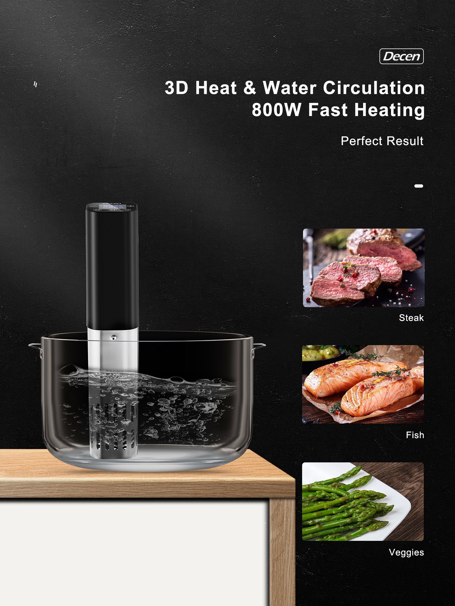 Decen | Sous Vide Cooker Precision Cooker, WiFi Immersion Circulator IPX7 Waterproof Sous Vide Machine with Temperature Control, Timer, Digital Touchscreen Display, Recipe for Kitchen, Smart APP, 800 W