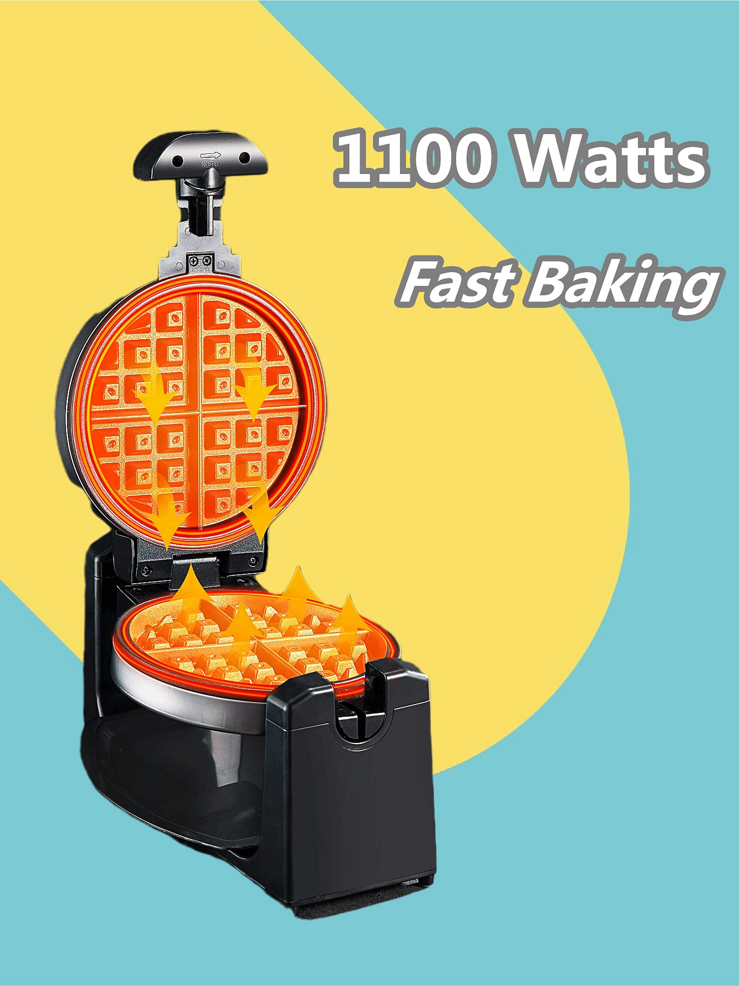 AICOOK | Classic Rotating NonStick Belgian Waffle Maker, 1100W Browning Control, Removeable Drip Tray for Easy Clean Up, Browning Control, Stainless Steel