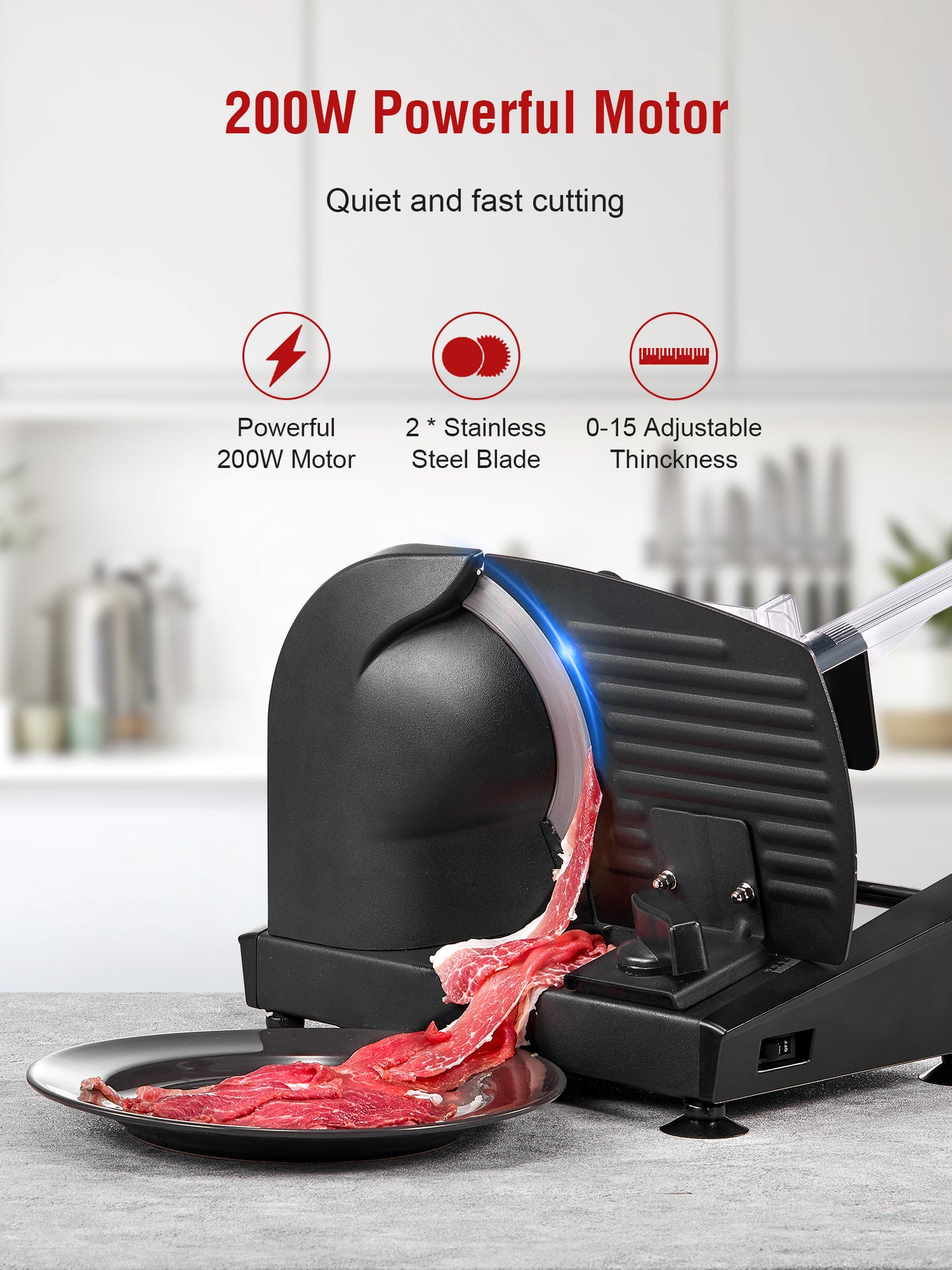 Aicok Home Use Meat Slicer, 200W Electric Deli & Food Slicer Home Use, 0-15mm Adjustable Thickness Food Slicer Machine Cut Meat, Cheese, Bread, powerful motor, SL-519N