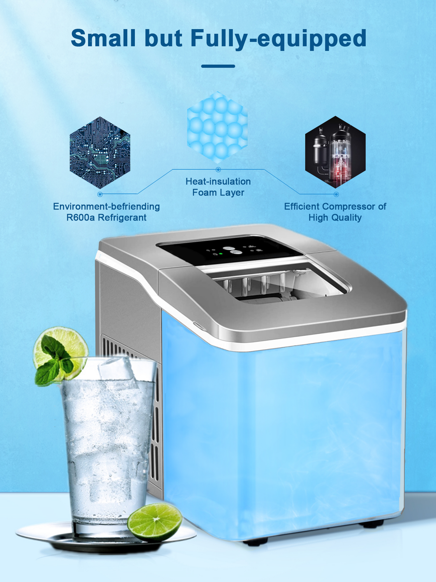 Ice Maker Machine Countertop, 28 lbs in 24 Hrs, 9 Cubes Ready in 5 Mins, 2 Ice Sizes, Portable Ice Maker 2 L with Self-clean, LCD Display, Ice Scoop and Basket Perfect for Home/Kitchen/Office (Silver)