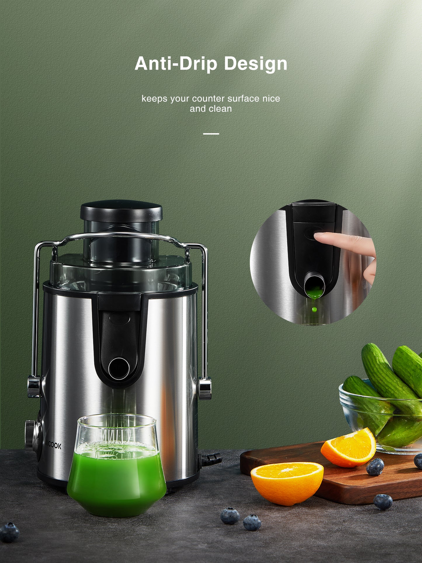 Juicer, Upgraded Juicer Machines with 3'' Wide Mouth for Whole Fruits and Vegetables, Stainless Steel Compact Centrifugal Juicer Extractor Easy to Clean with Anti-Drip & BPA-Free, Recipe & Brush