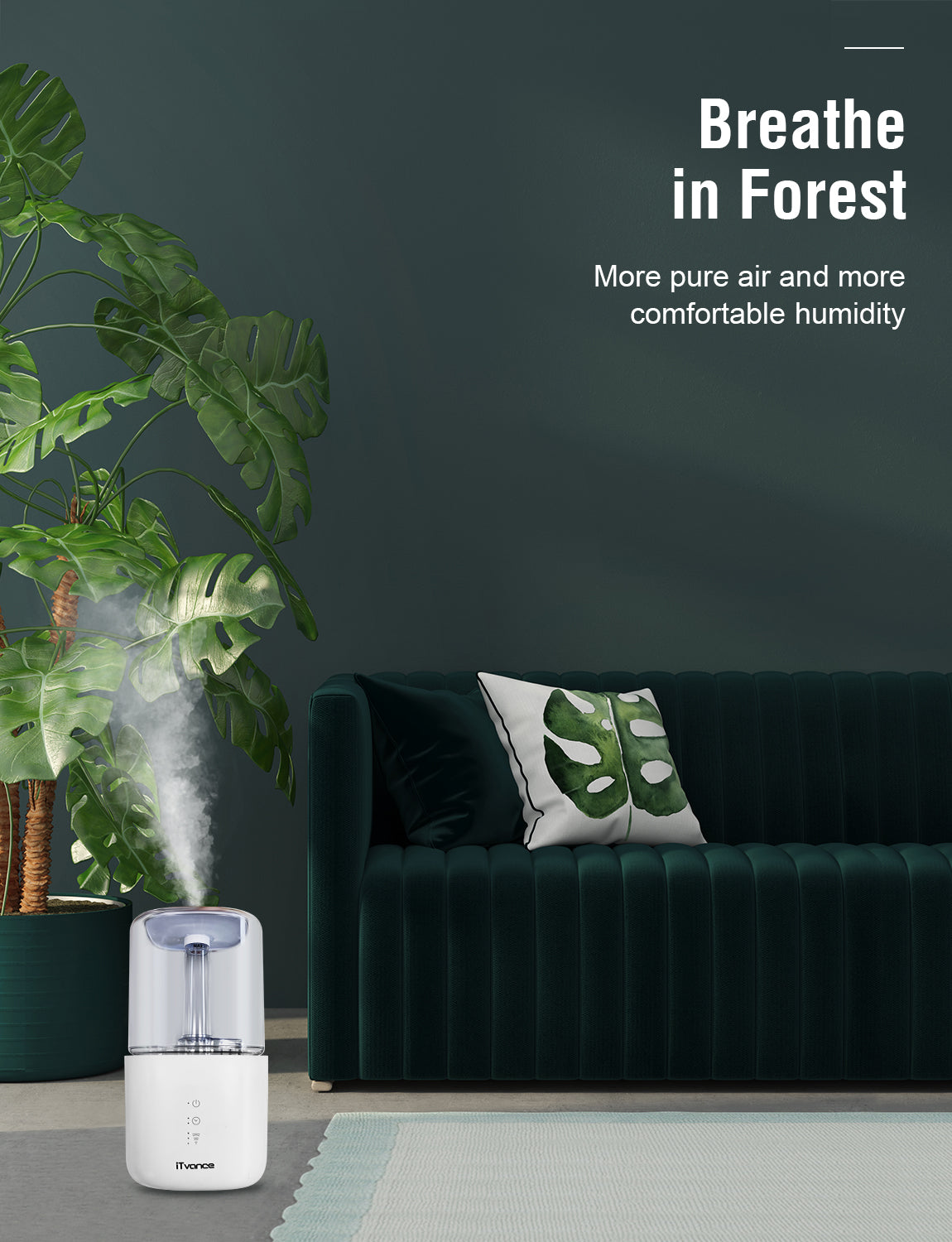 iTvance Humidifier, Bedroom Cold Mist Humidifier, 4.5L Gal Baby Humidifier, Output Adjustable, Lasts to 30 Hours, Whisper-Quiet, Auto Off, Filterless Humidifier for Home Office, White