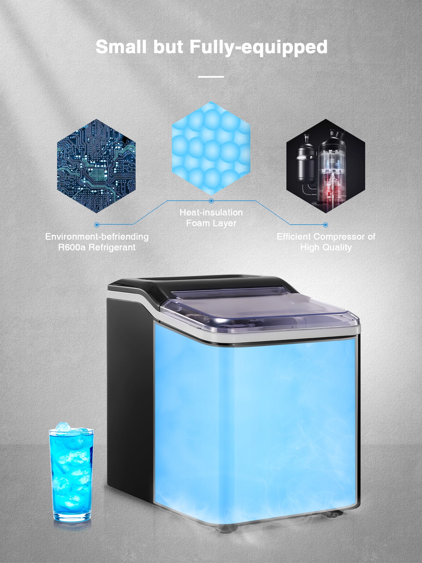 Ice Maker Countertop, 28 lbs. Ice in 24 Hrs, 9 Ice Cubes Ready in 5 Minutes, Portable Ice Maker Machine 2L with LED Display Perfect for Parties Mixed Drinks, Ice Scoop and Basket (Black)