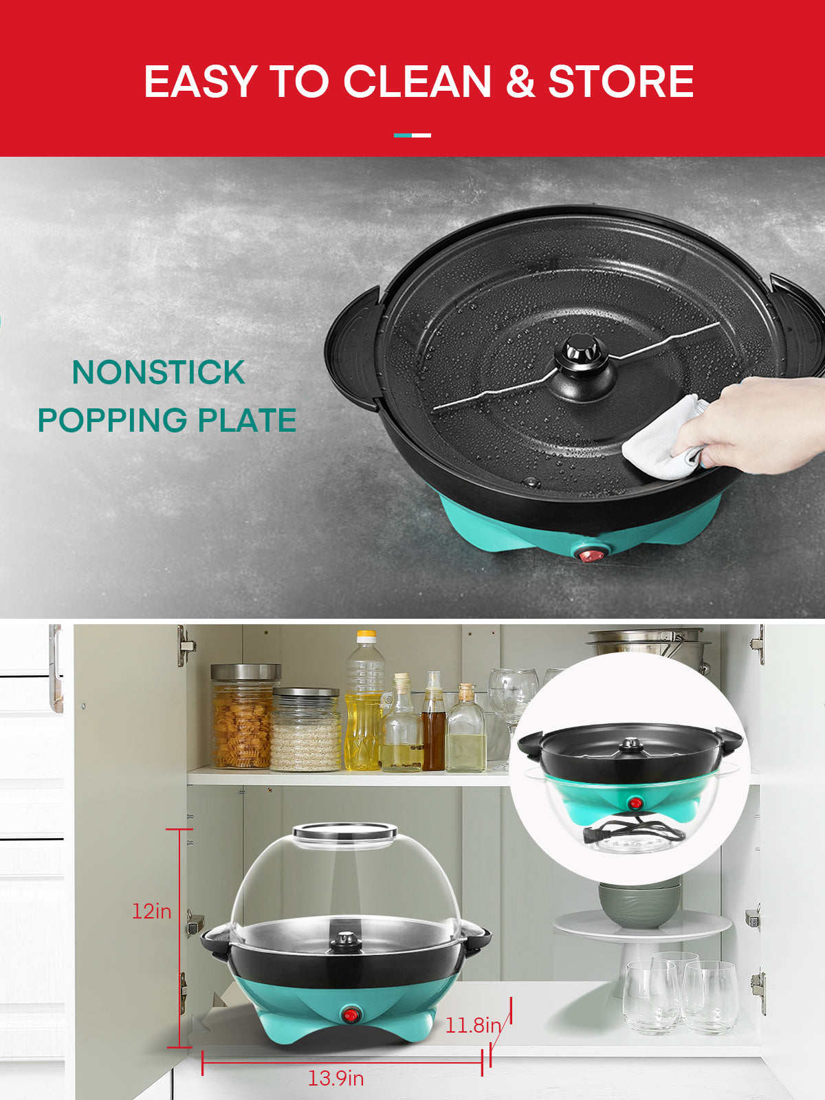 Popcorn Machine, 6-Quart Popcorn Popper Maker, Nonstick Plate, Electric Stirring