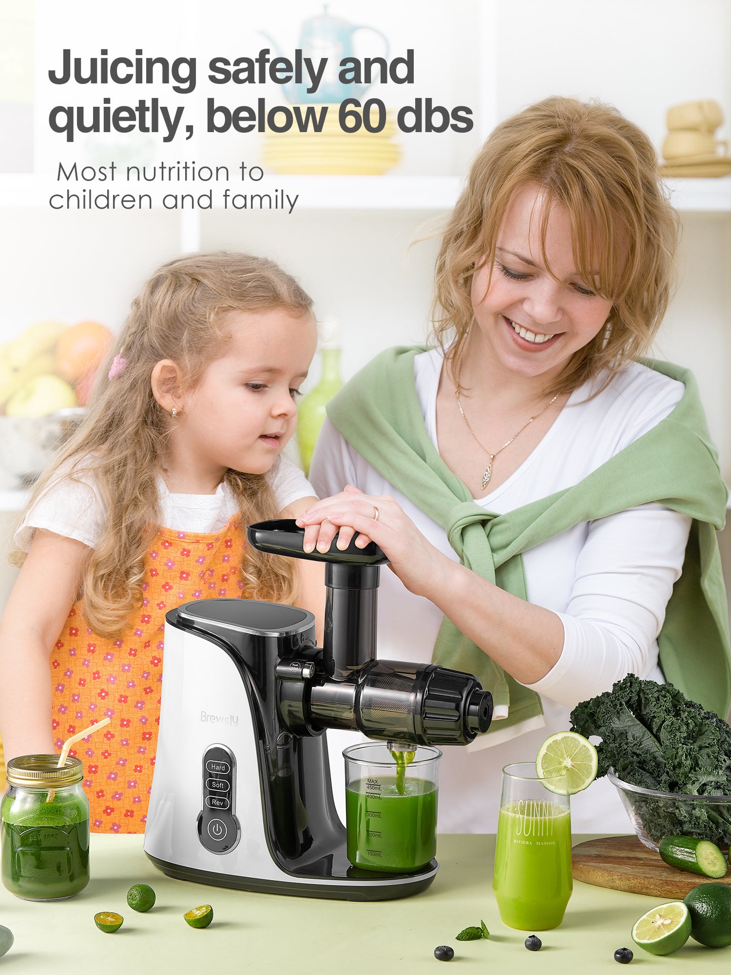 Slow Masticating Juicer Extractor with 2-Speed Modes, Cold Press Juicer with Quiet Motor and Reverse F