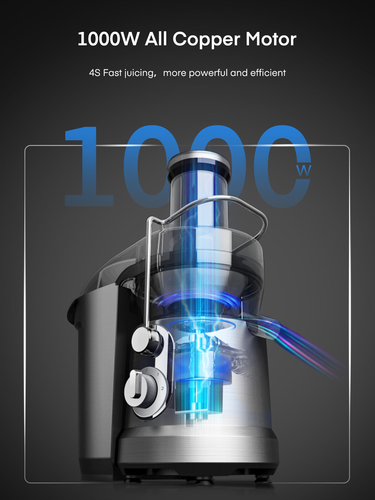 Juicer, 1000W Large Power Juicer Extractor, Juicer Machine Vegetable and Fruit with 76MM Wide Mouth Food Chute, Easy to Clean, 4S Fast Juicing & 2 Speeds Setting