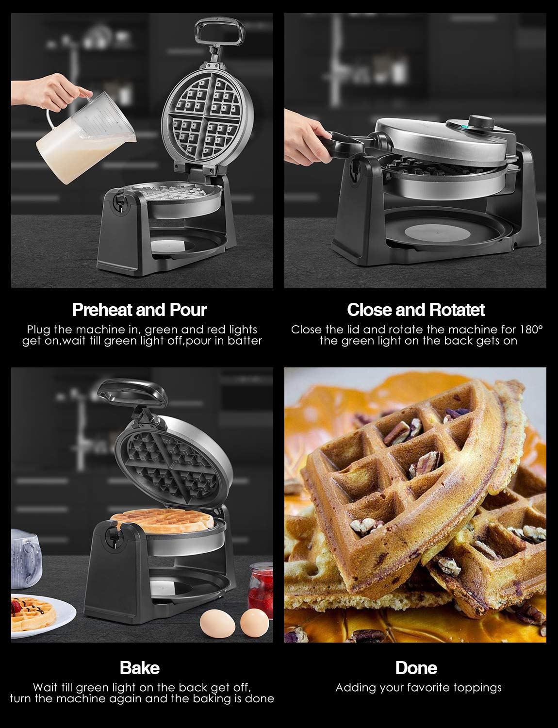 BLACK+DECKER Belgian Flip Waffle Maker - Silver