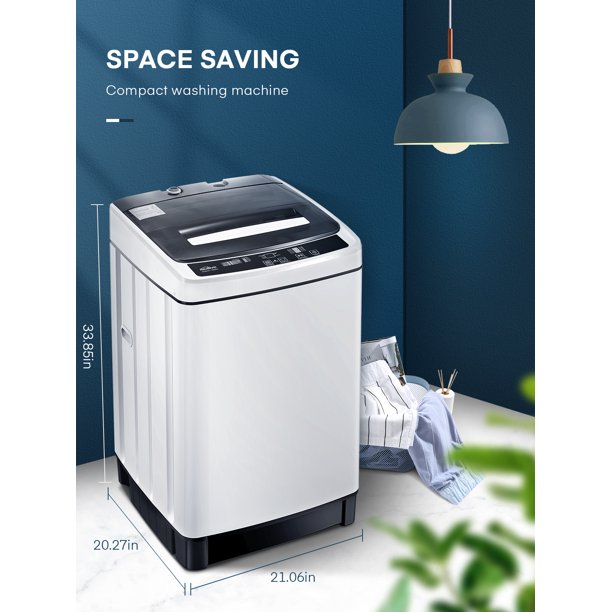 Portable Washing Machine, 1.54 cu.ft Full-automatic Washing Machine and Dryer with 8 Washing Programs, Compact Size Ideal for Dorms, Apartment, Camping and RV, Hoses for 2 Water-taps Included, White