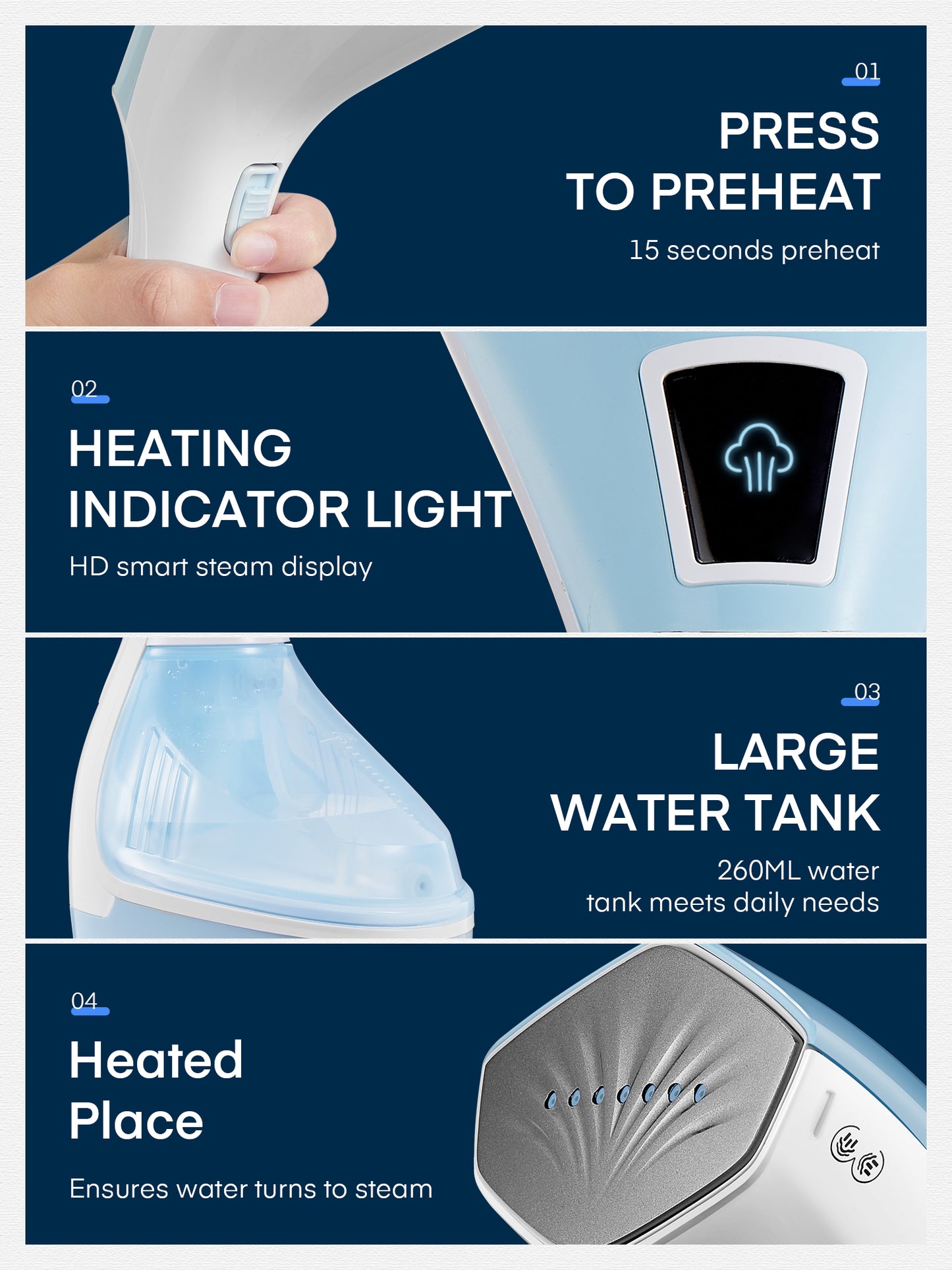 iTvance Garment Steamer, Portable Steamer for Clothes, 30S Fast Heat up, 260ML Removable Water Tank, Powerful Wrinkles Remover for Home and Travel, Handheld Steamer for Any Fabrics