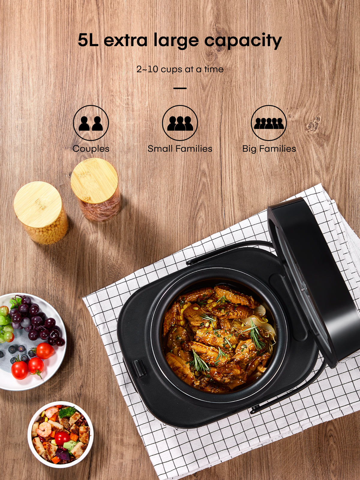 Rice Cooker, Food Steamer, Slow cooker, All in One Digital