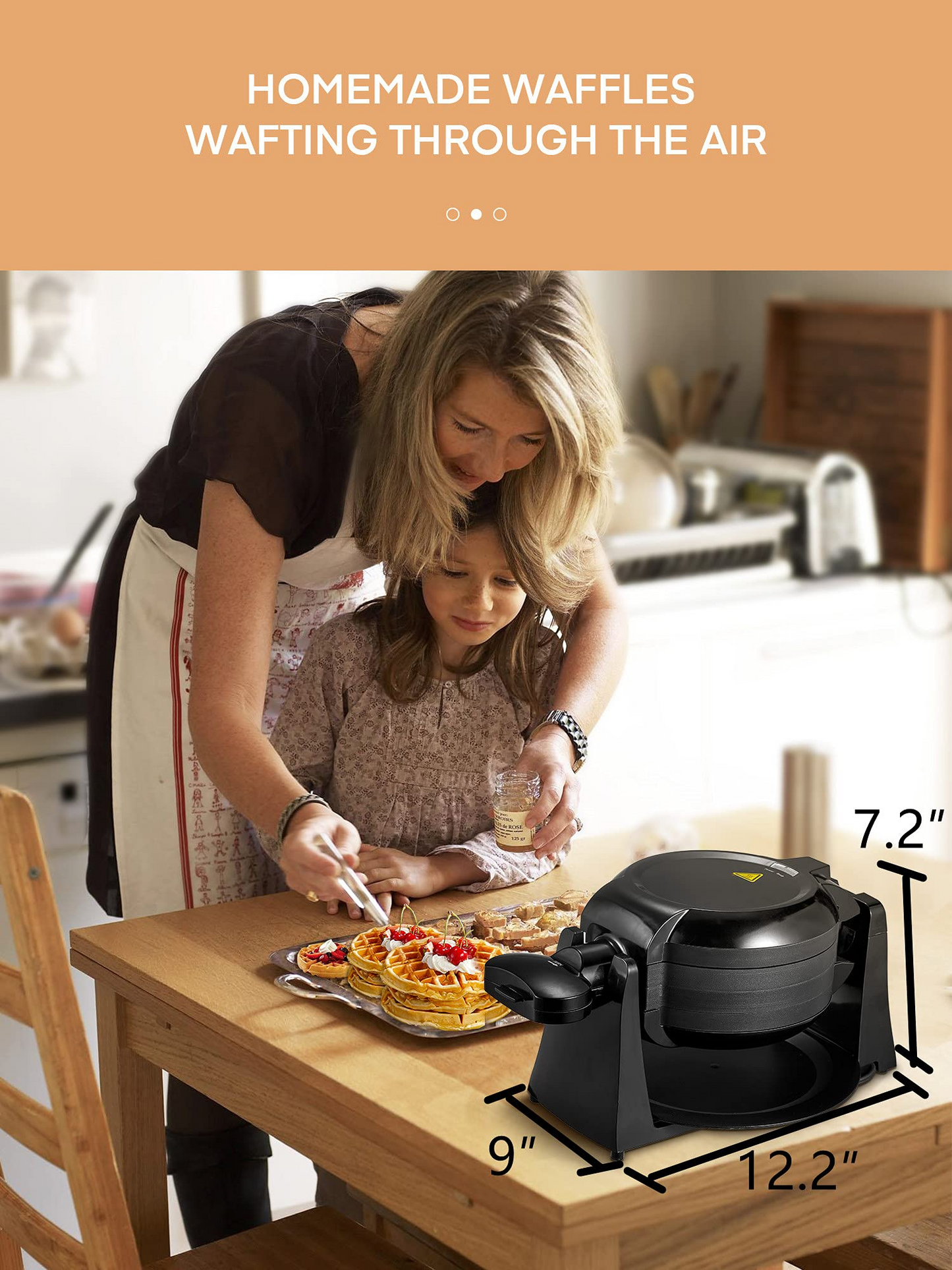 AICOOK | Double Waffle Maker 180° Flip, Belgian Waffle Iron 8 Slices One Time, Nonstick Plates, Removable Drip Tray & Rotating, 1400W Adjustable Temperature Control Cool Touch Handle, Black