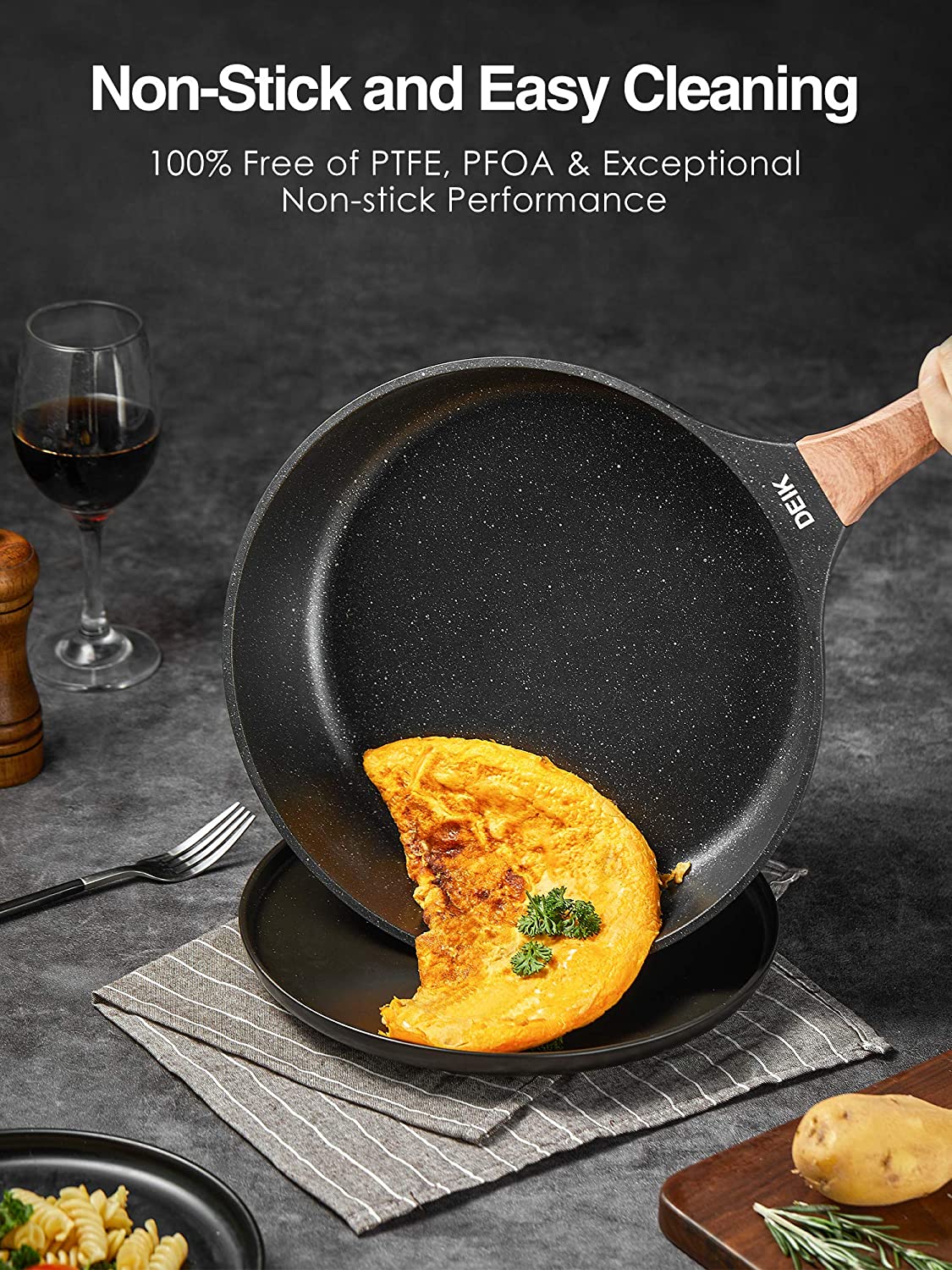 DEIK Frying Pan with Lid, Non-Stick Frying Pan 28 cm, Saute Pan with Black Granite-Derived Coating, Die-cast Aluminium, Bakelite Handle, All Stoves Compatible