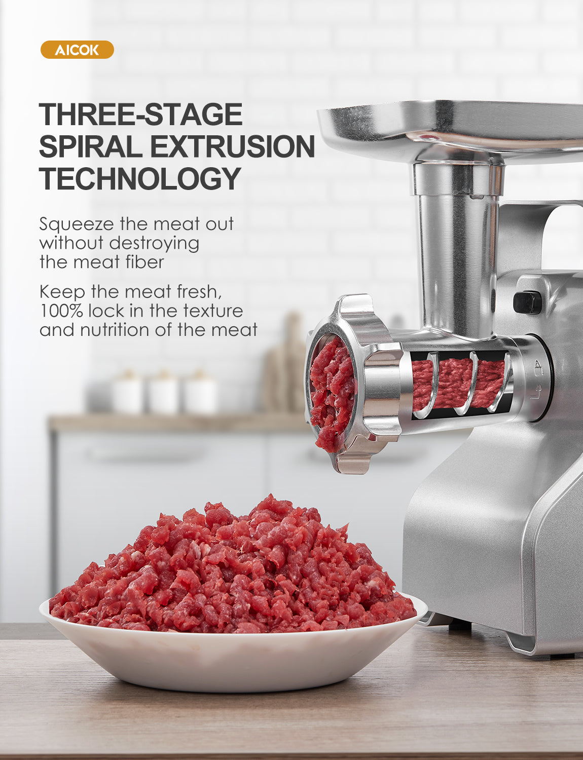 AICOK-5 IN 1 Meat Grinder, 2500W Max Powerful Meat Mincer MG2950R, food preparation, fresh meat, meat squeezer