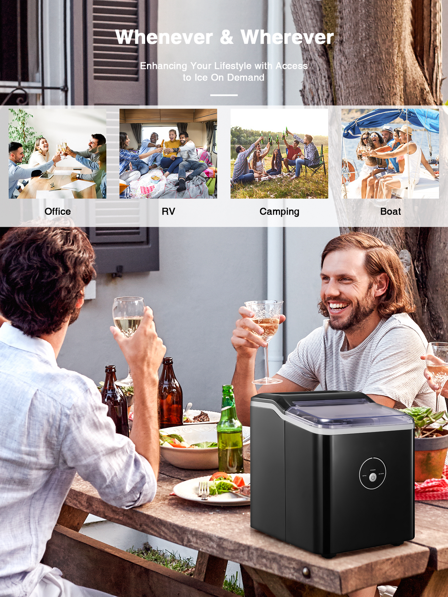 Ice Maker Countertop, 28 lbs. Ice in 24 Hrs, 9 Ice Cubes Ready in 5 Minutes, Portable Ice Maker Machine 2L with LED Display Perfect for Parties Mixed Drinks, Ice Scoop and Basket (Black)