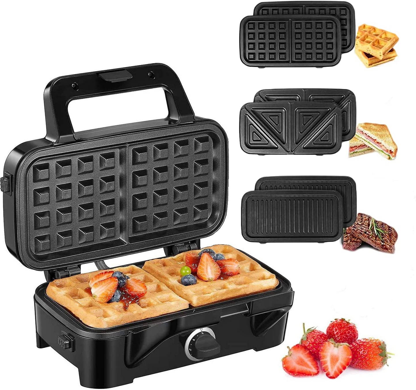 Decen 3 in 1 Sandwich Maker, Nonstick Grill and Waffle Maker, Black