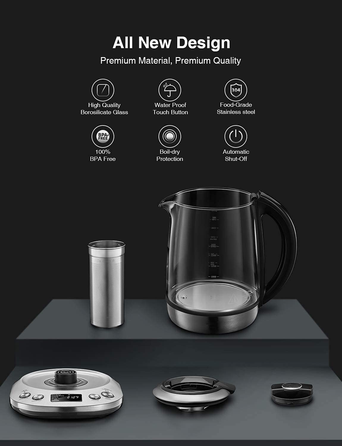 AICOOK Electric Tea Kettle, Electric Kettle Temperature Control