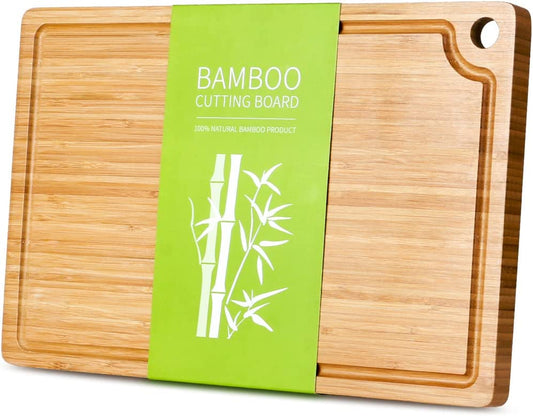 Cutting Boards, Bamboo Chopping Board for Kitchen, Reversible Carving Board with Juice Groove for Meat Cheese and Vegetables