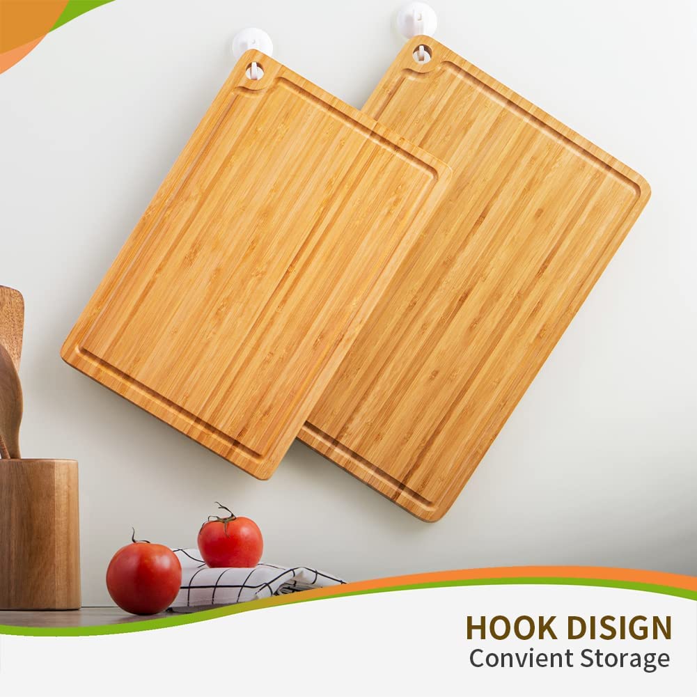 Cutting Boards, Bamboo Chopping Board for Kitchen, Reversible Carving Board with Juice Groove for Meat Cheese and Vegetables