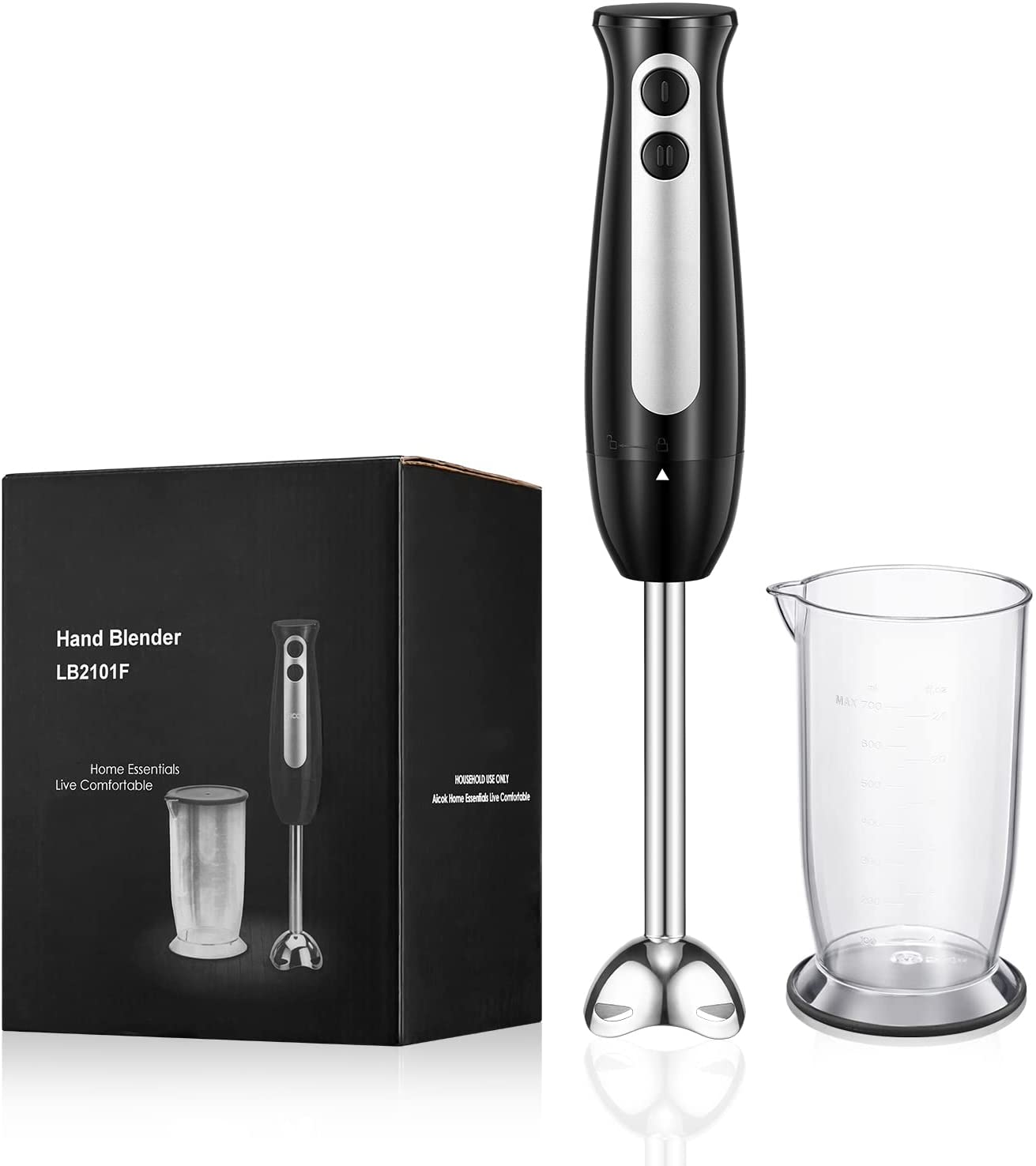 Hand Blender with 700ml Beaker, Stick Immersion Blender 400W, 2-Speed Hand held Blender for Baby Food, Juices, Sauces and Soup, BPA Free