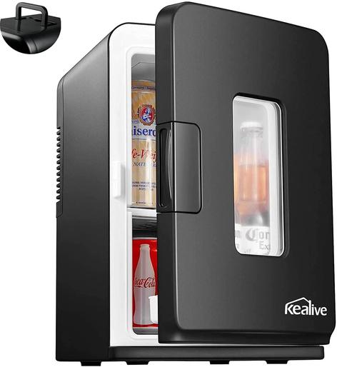 Kealive Mini Fridge, 15 Liter Portable Cooler Warmer, Dorm Refrigerator, Dorm, Car, Skincare (110 V/12 V), Black
