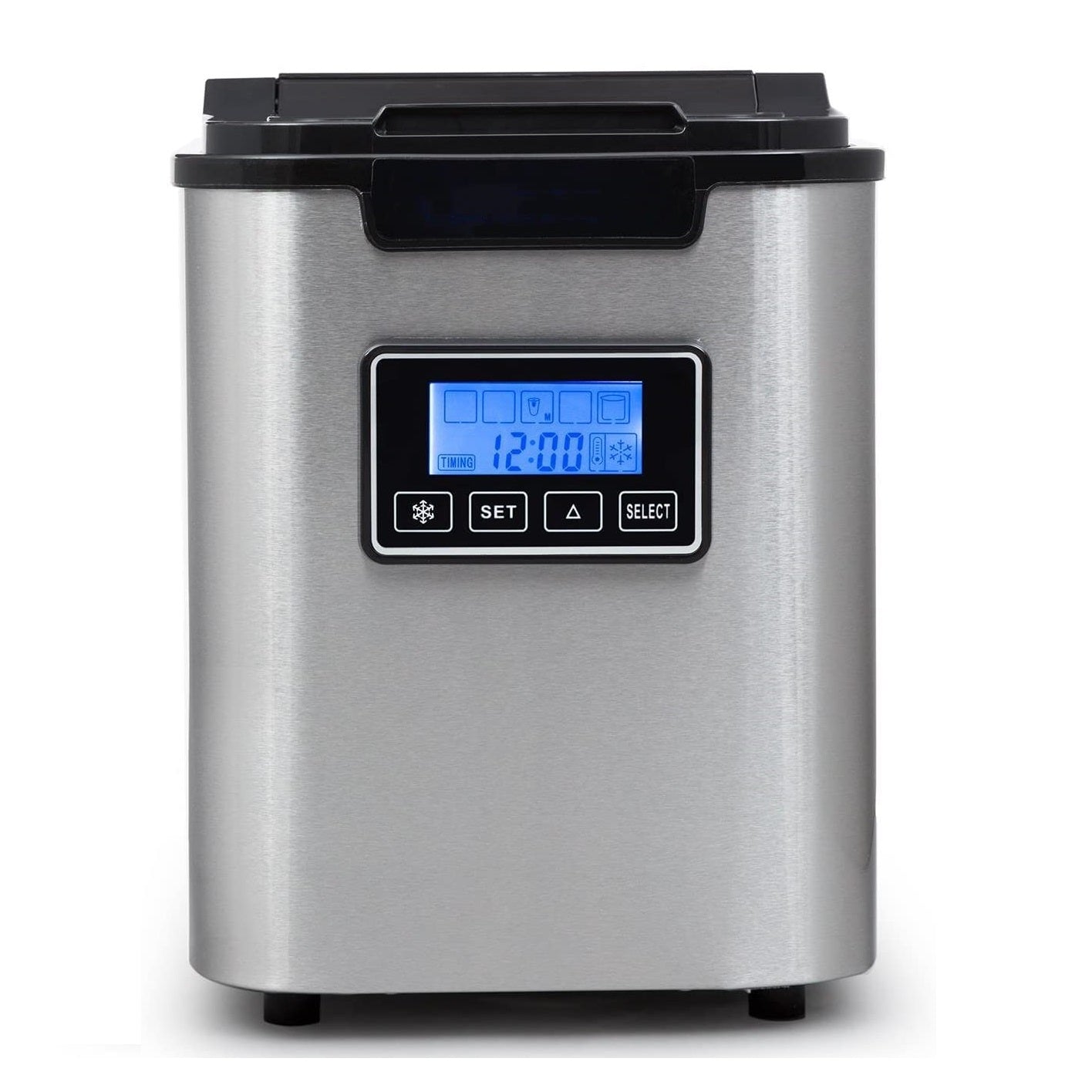 Ice Maker Machine Self Clean, 3 Size S/M/L, 13 KG / 28 lbs Ice in 24 Hrs, 9 Cubes in 6 Mins Ice Cube Maker, Timer, Ice Scoop, Basket & LED Display, for Home, RV, Kitchen, Office, Bar - Stainless Steel