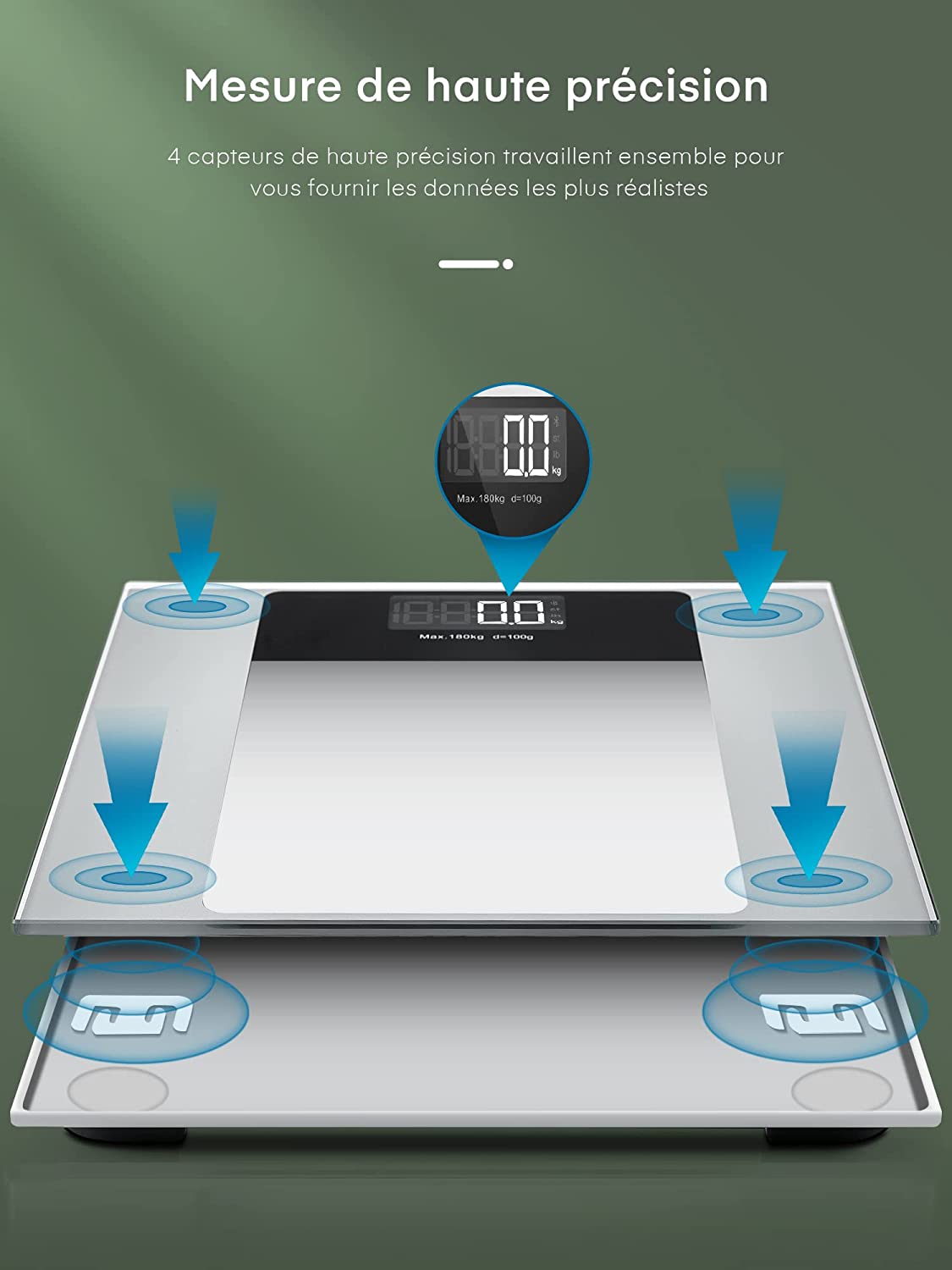 Digital Bathroom Scales with Tape Measure, Large LCD Display with Backlight, High Precision, 180kg/400lb, Auto On/Off, 2 AAA Batteries, Ultra Thin Design, White