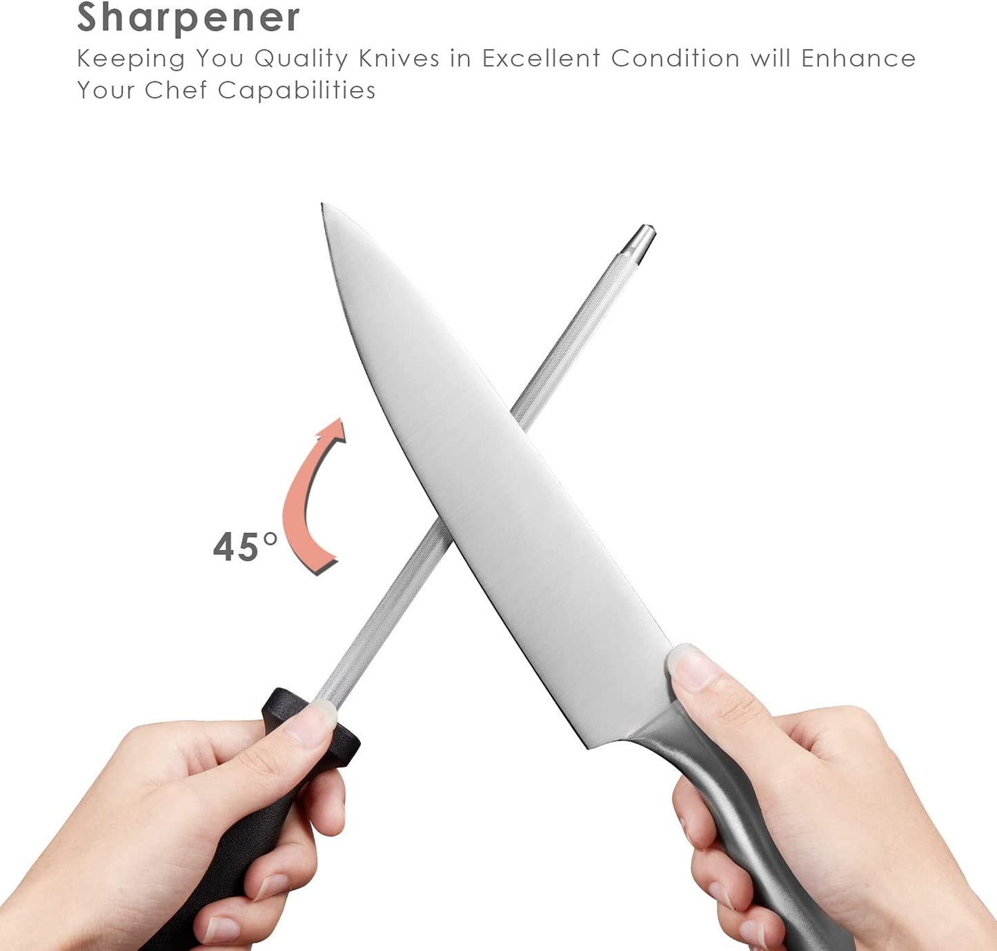 DEIK Knife Block, Professional Knife Set, 16 Pieces, Stainless Steel Chef's Knife Set with Wooden Block