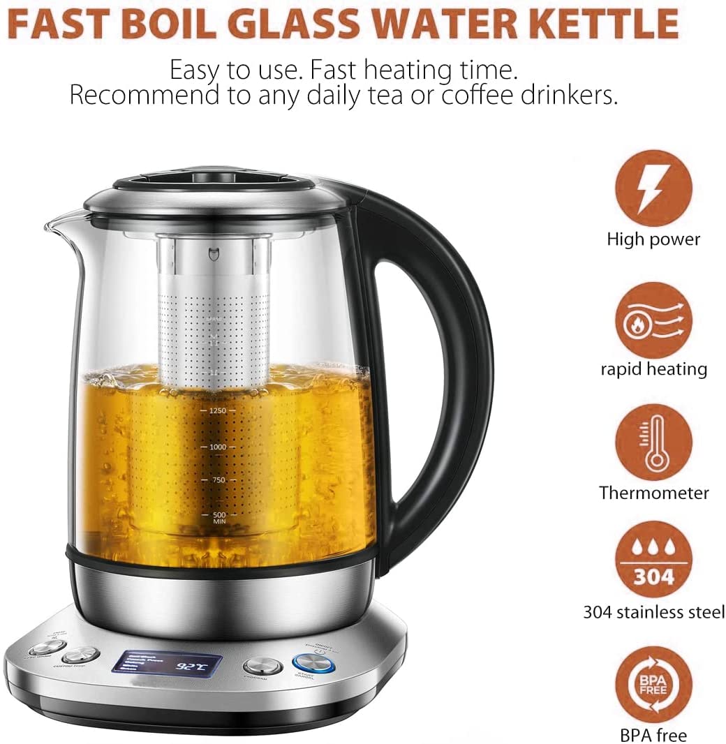 Electric Hot Tea Kettle, 1200w Quick Boil, Auto Shut-Off and Boil