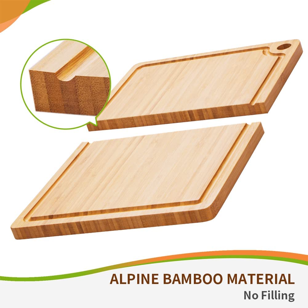 Cutting Boards, Bamboo Chopping Board for Kitchen, Reversible Carving Board with Juice Groove for Meat Cheese and Vegetables