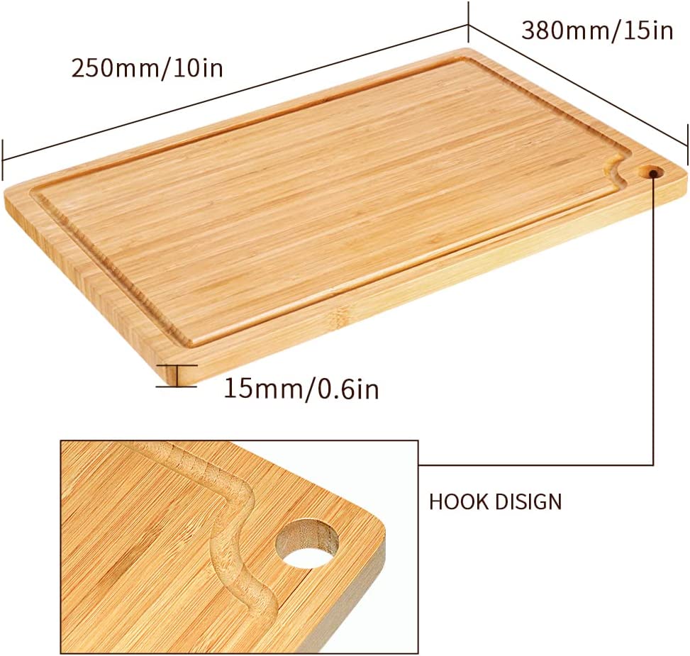 Cutting Boards, Bamboo Chopping Board for Kitchen, Reversible Carving Board with Juice Groove for Meat Cheese and Vegetables