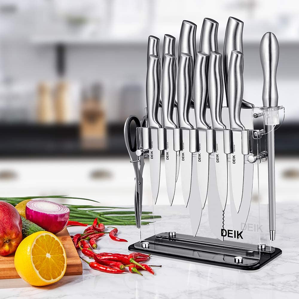  Knives Set with Acrylic Stand, 17Pcs Stainless Steel