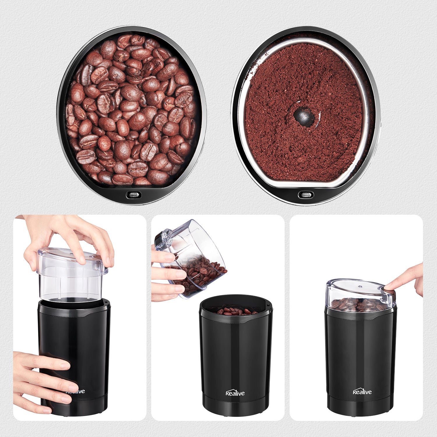 Kitchen Academy Electric Coffee Bean Grinders 100-120V, 160W, 50/60Hz