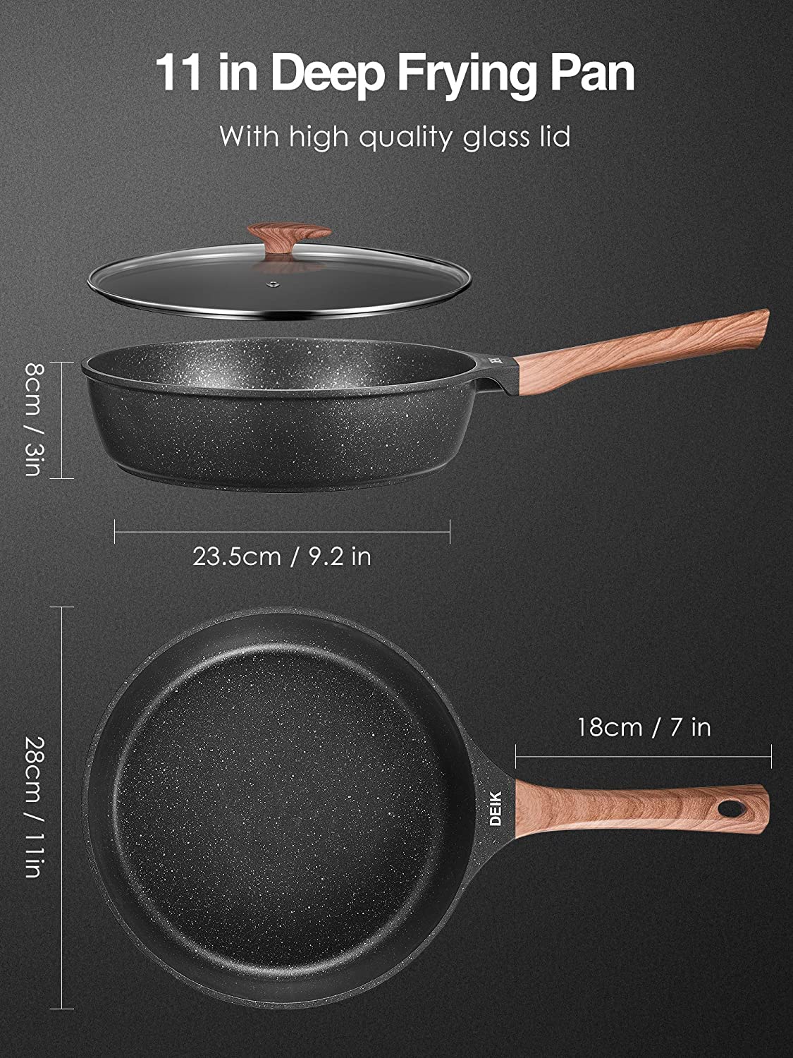 DEIK Frying Pan with Lid, Non-Stick Frying Pan 28 cm, Saute Pan with Black Granite-Derived Coating, Die-cast Aluminium, Bakelite Handle, All Stoves Compatible