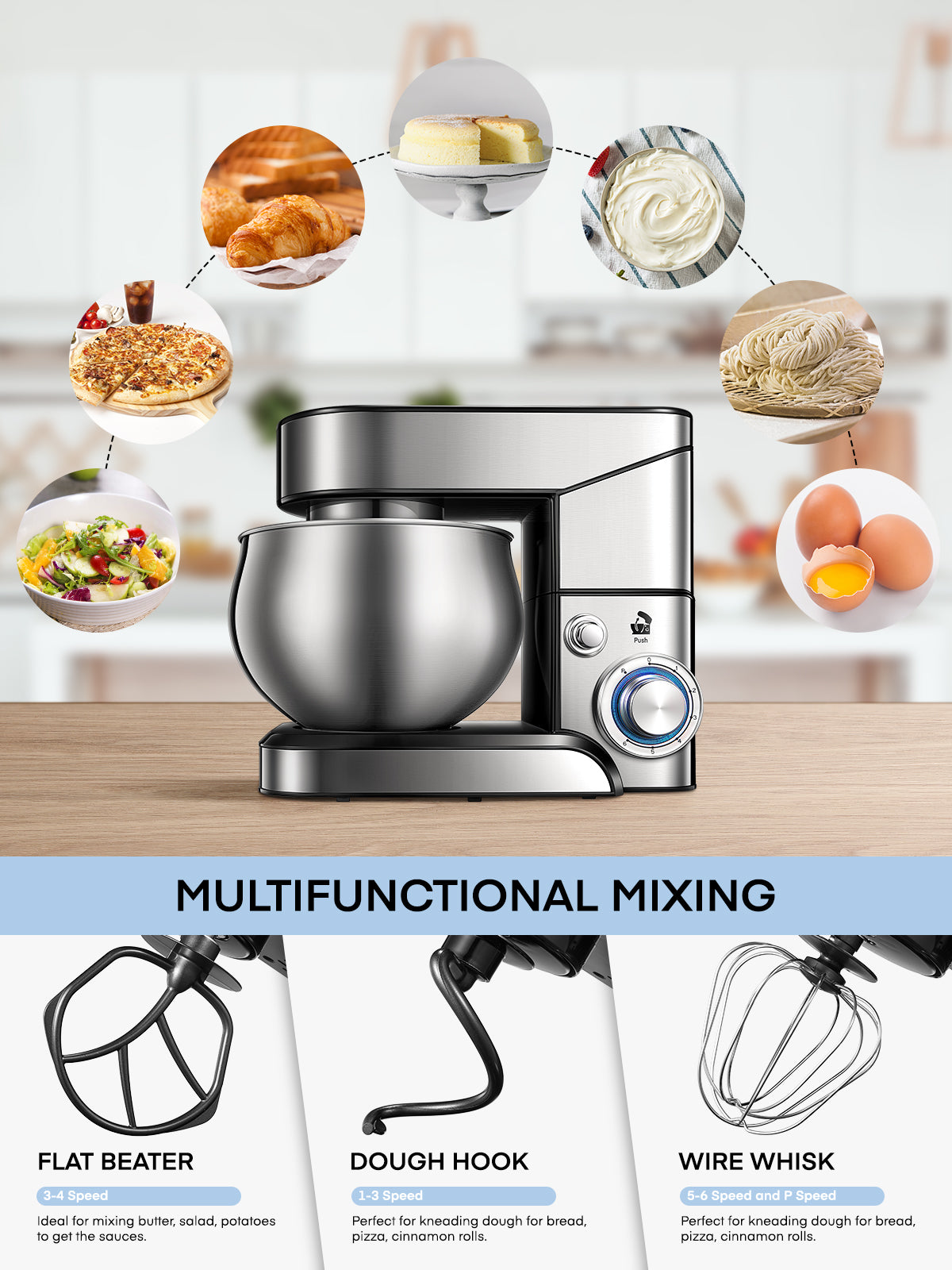 5.8 Qt Stand Mixer, 6 Speed Stainless Steel Mixer, Powerful Kitchen Dough Mixers