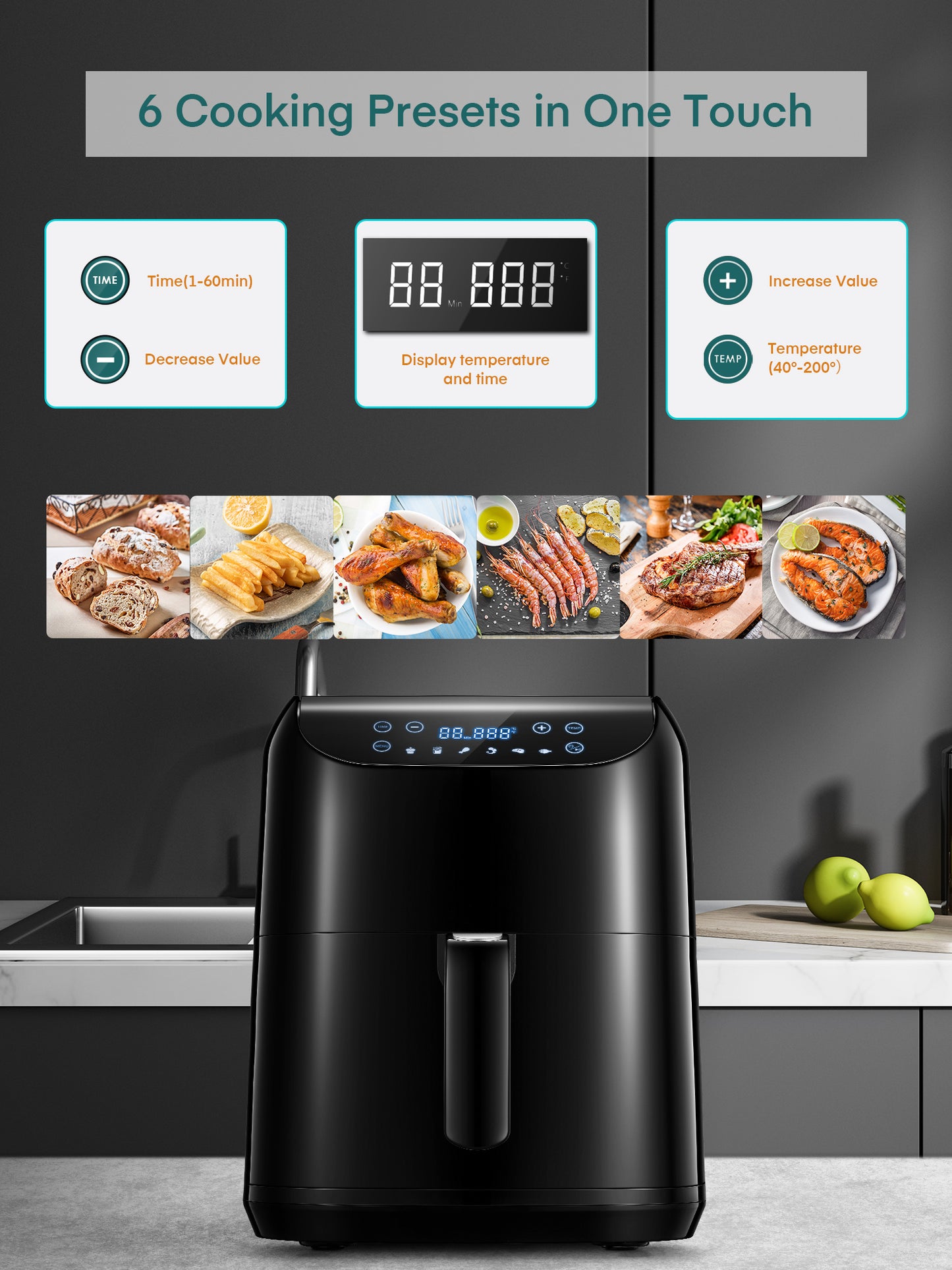 AICOOK | Plus 6-in-1 Air Fryer, 5.8 Quart Black, Customizable Smart Cooking Programs, Digital Touchscreen, Large Non-Stick Air Fryer Basket