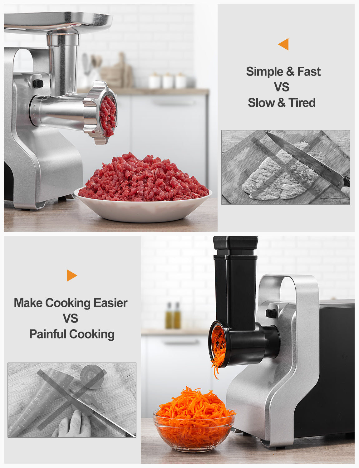 AICOK-5 IN 1 Meat Grinder, 2500W Max Powerful Meat Mincer MG2950R, clean and fast meat grinder, easier cooking