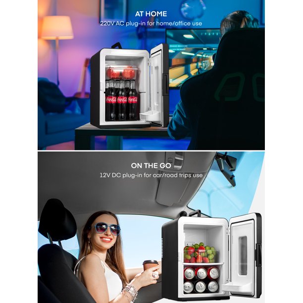 Mini Fridge 15L for Bedroom with Quiet ECO Mode, 21 Cans Small Car Fridge Portable Cooler and Warmer AC/DC Powered for Skin Care, Cosmetics, Food, Bedroom, Office, Car, Travel