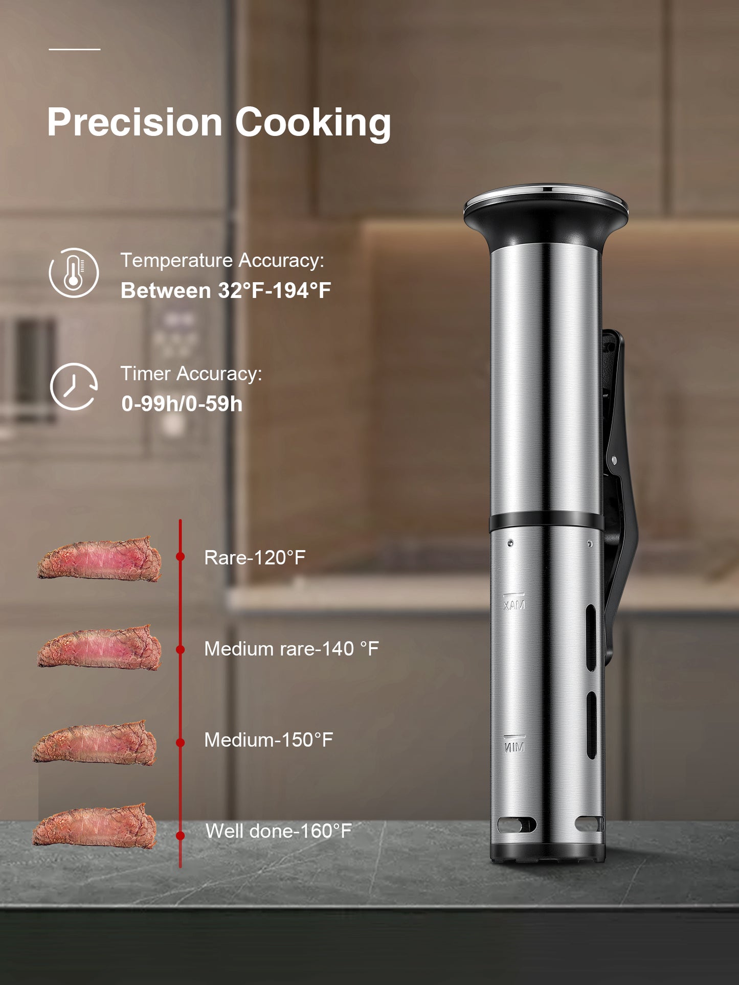 DEIK Sous Vide, 1200W Slow Cooker, Roner IPX7 Water Resistance, Bain Marie Cooking Machine with LED Touch Screen, Temperature Control and Scheduled Time