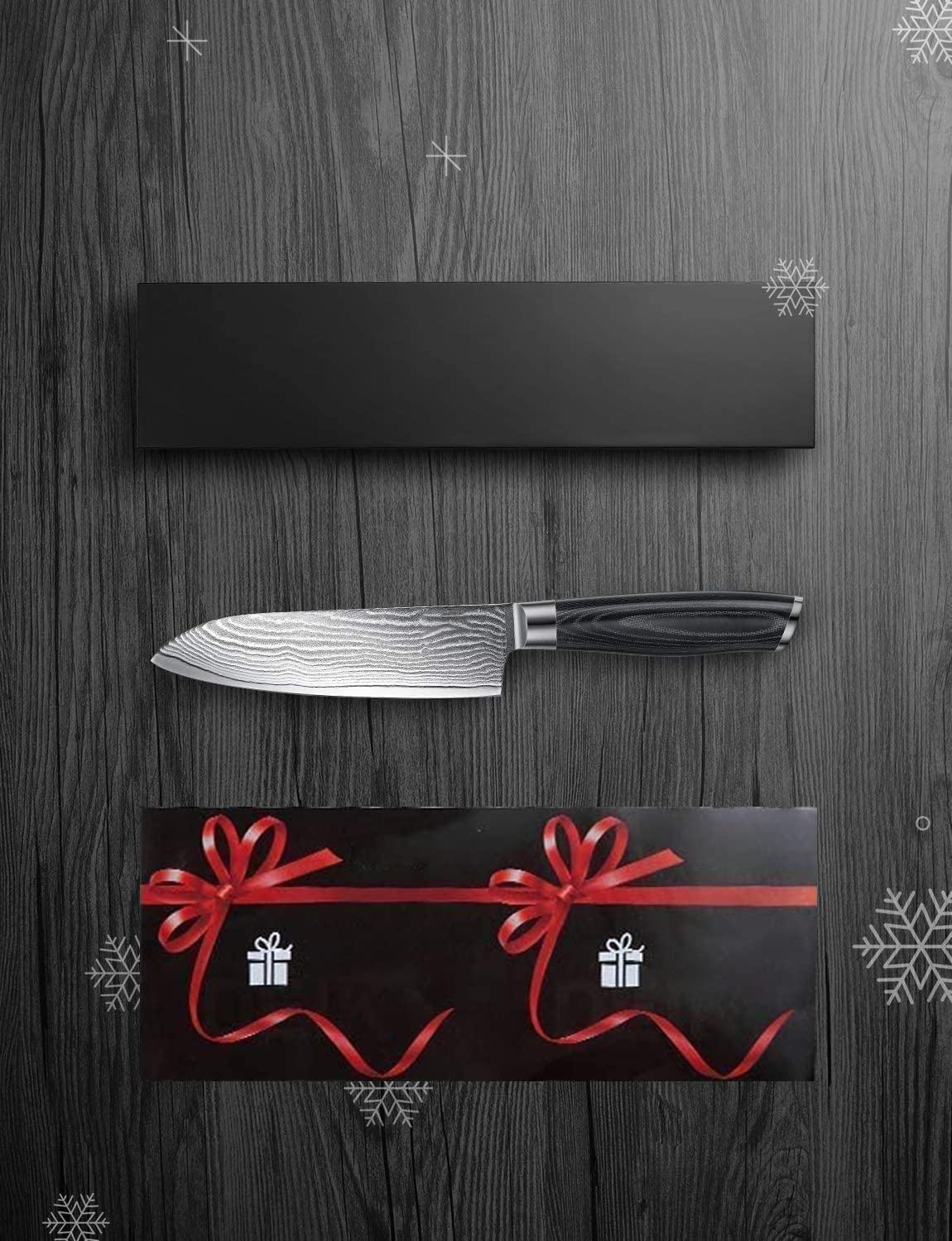DEIK Santoku Damascus Knife, 17 cm Blade, Chef's Knife, 67 Layers, Made of Genuine Japanese VG10 Damascus Steel, Ergonomic Wooden Handle with Exquisite Gift Box