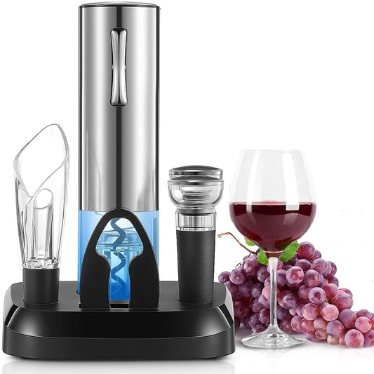 DEIK Wine Bottle Opener with ABS Charging Base, Electric Wine Opener Set 6 PCS, NI-MH 3.6V600Mah Type Large Capacity Battery, 2 Vacuum Preservation Stoppers, Foil Cutter, Wine Pourer, Adaptor