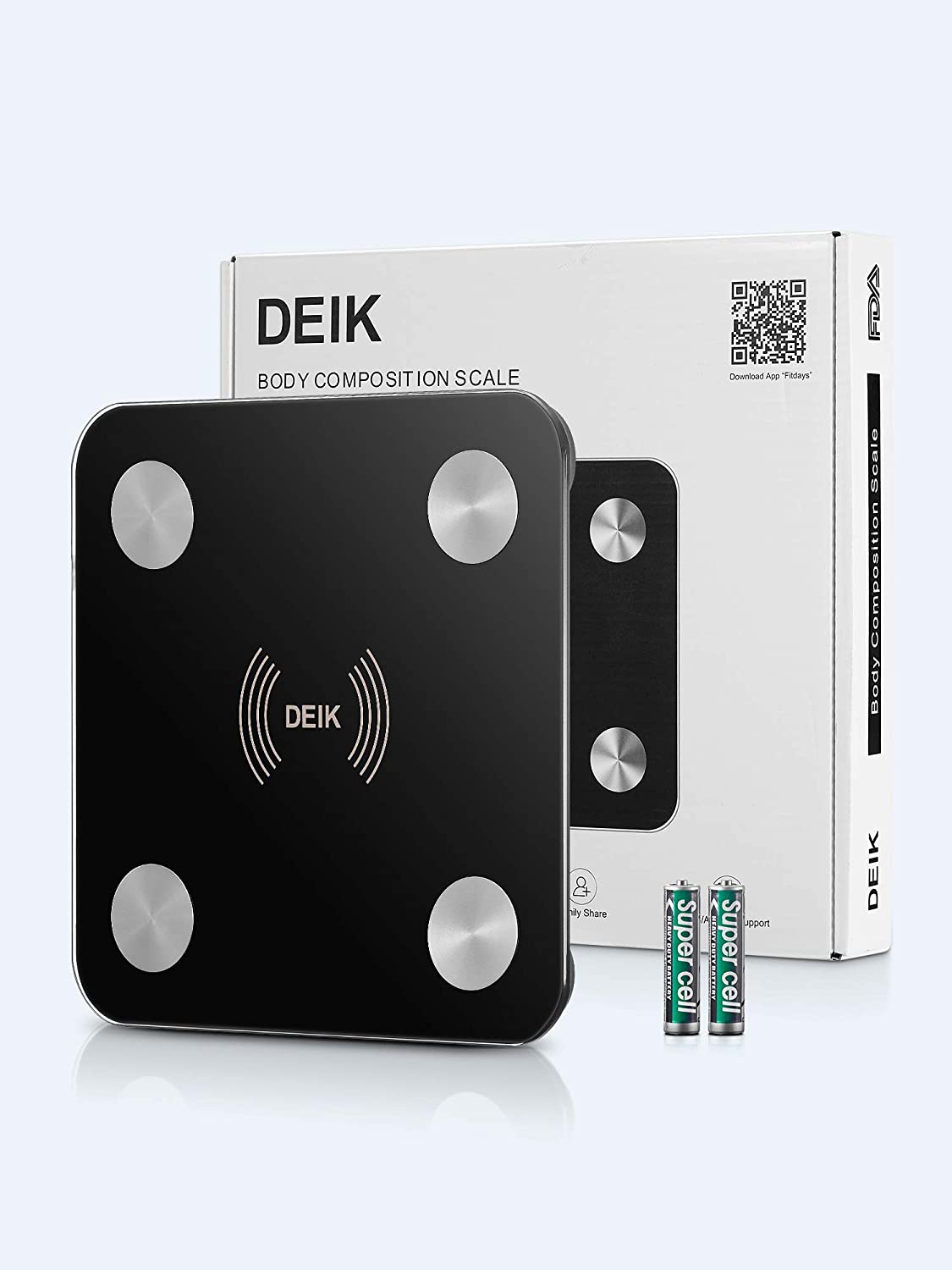 DEIK Smart Digital Body Fat Scale, Black Bluetooth Bathroom Scale, with iOS and Android APP, 180kg/400lb High Precision Measurement, Detects 13 Data including Body Weight, Fat Content, Muscle Mass