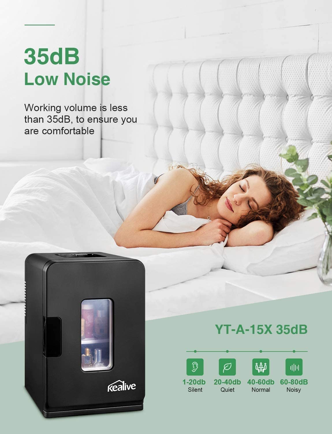 Kealive- Mini Fridge Cools & Heats, Makeup Skincare Fridge YT-A-15X, low noise fridge,  dorm fridge,