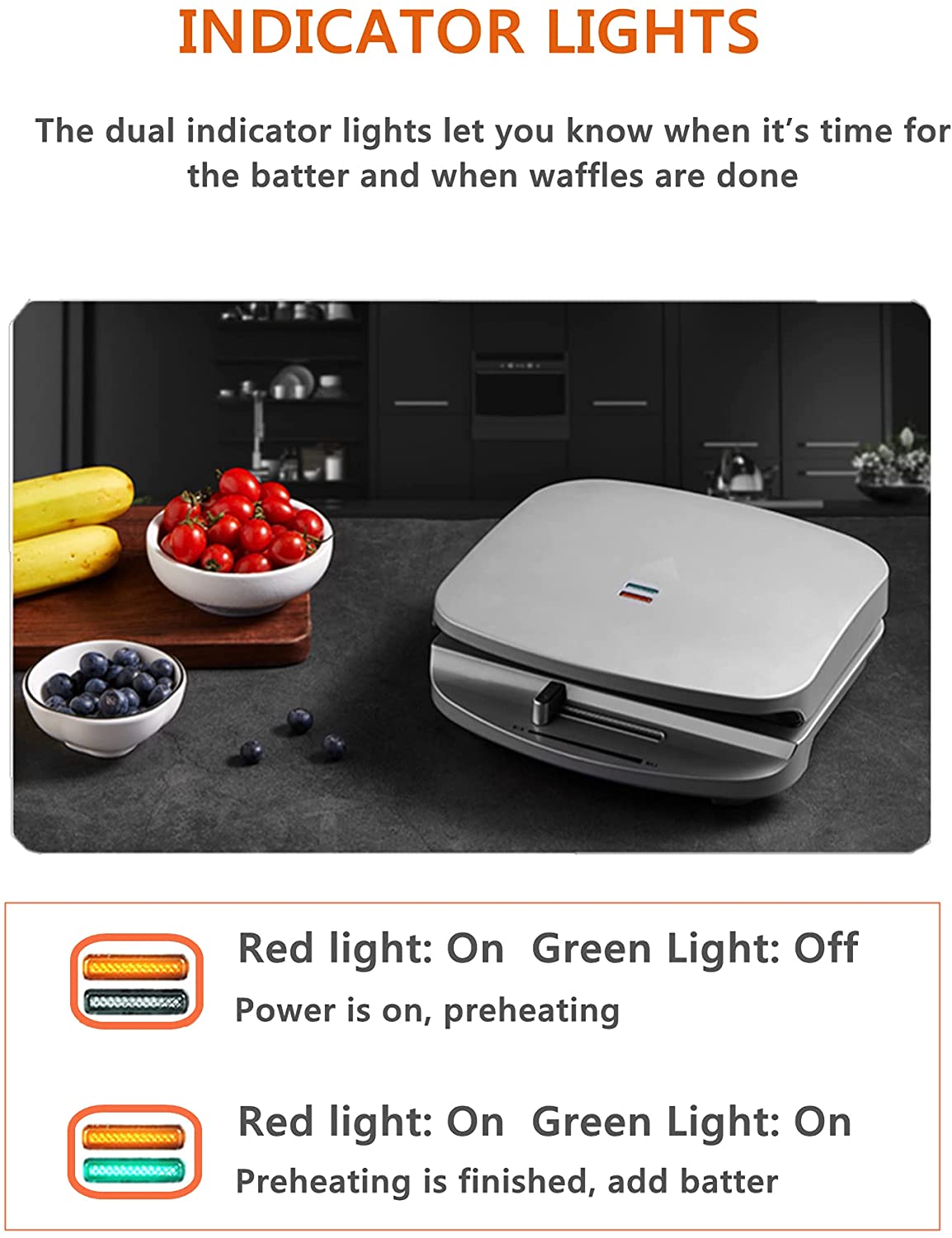 Belgian Waffle Maker, Non Stick Waffle Iron Machine with Adjustable Temperature Control, Indicator Lights, Compact Design, 1000W, 2 Slices, Silver