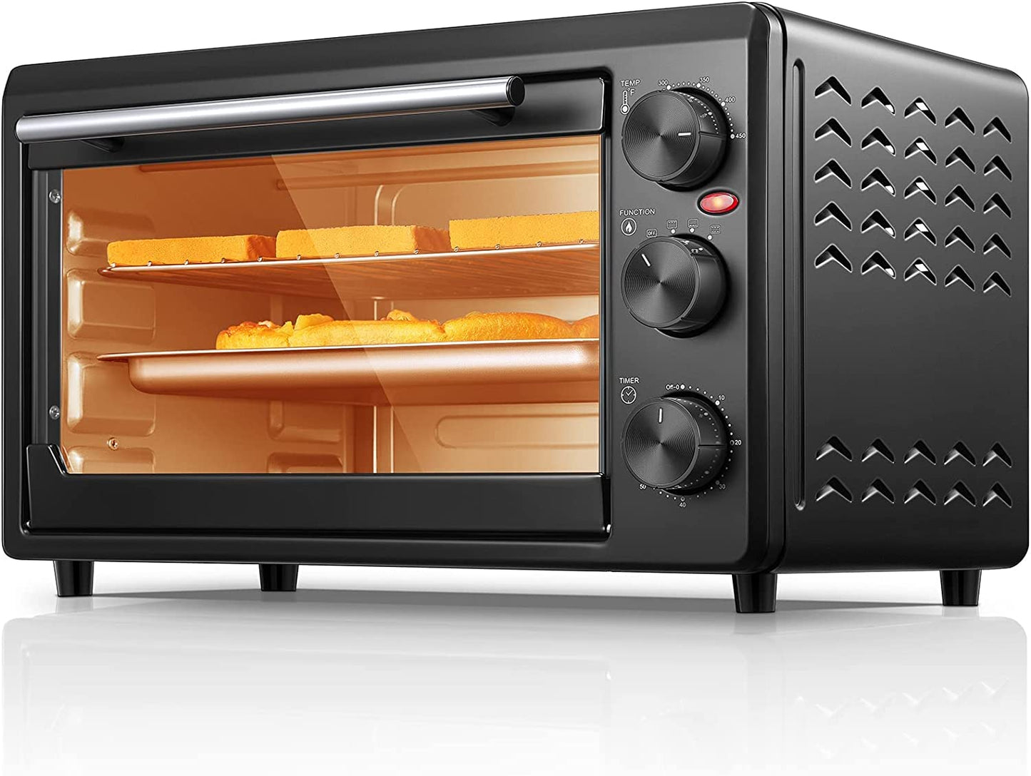 Toaster Oven, 6-Slice Toaster and Countertop Oven, Stainless Steel Multifunction Toaster Oven with Timer - Toast - Bake - Broil 1500 Watt Power Includes Baking Pan and Baking Rack, Black, 24QT