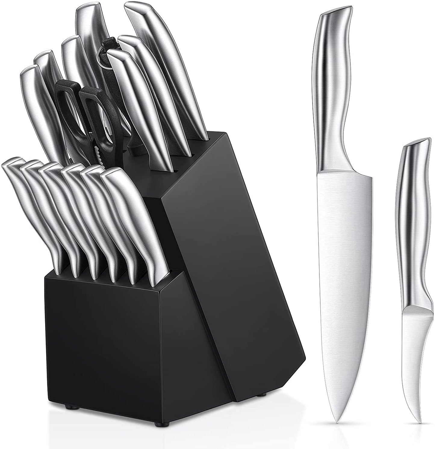 Deik Stainless Steel Chef Knife Set Professional Knife Block Knife Set 16  Piece Set with Block