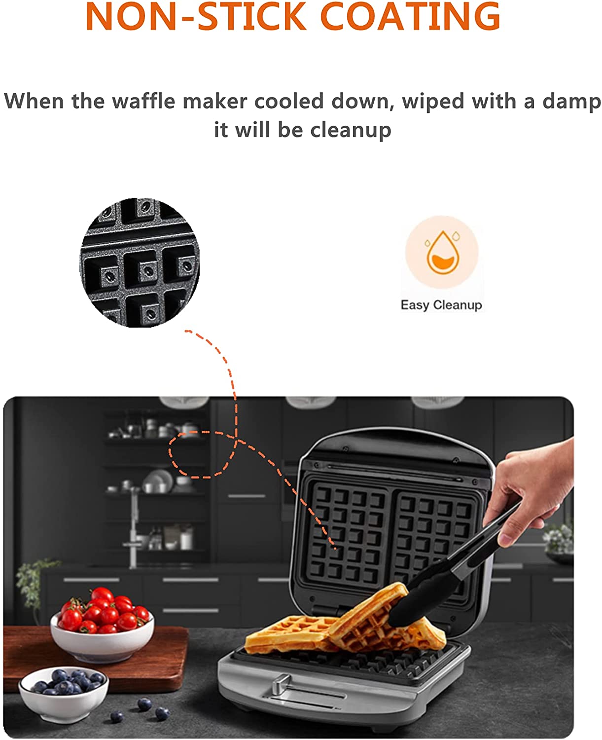 Belgian Waffle Maker, Non Stick Waffle Iron Machine with Adjustable Temperature Control, Indicator Lights, Compact Design, 1000W, 2 Slices, Silver
